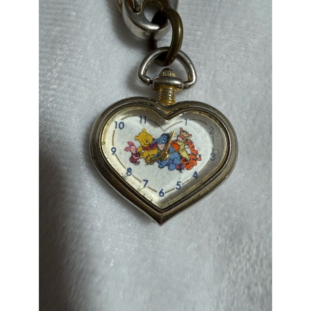 RARE Disney Winnie The Pooh EEYORE TIGGER PIGLET Heart POCKET WATCH CLIP Disney